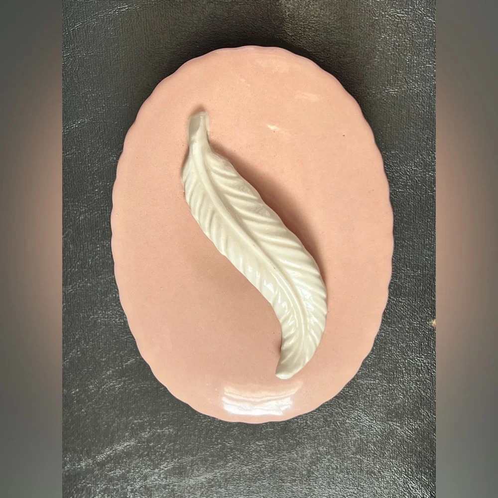 Vintage Crownford ceramic Oval Dish With Lid feather, Trinket Box, jewelry box